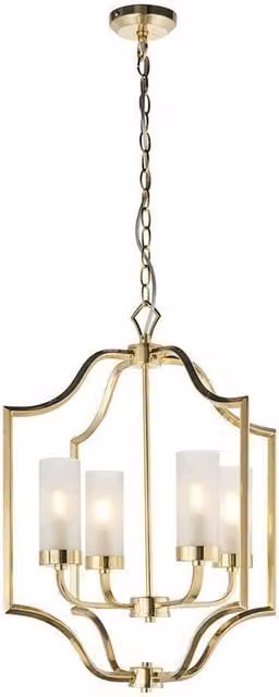Loops Classic 4-Bulb Hanging Ceiling Pendant Light in Gold Brass and Transparent Glass