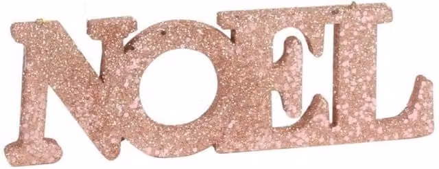 KDMD Rose Gold Glitter Noel Hanging Christmas Decoration, 2 Pack, W25 cm x H8.5 cm