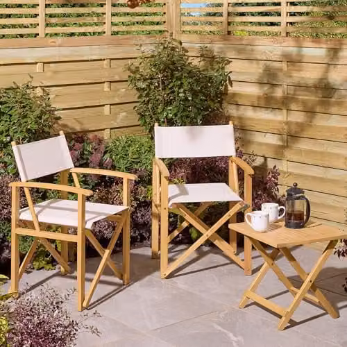Rowlinson Ascot Folding Directors Chair in Natural Treated Hardwood with UV-Resistant Polyester Fabric – 4