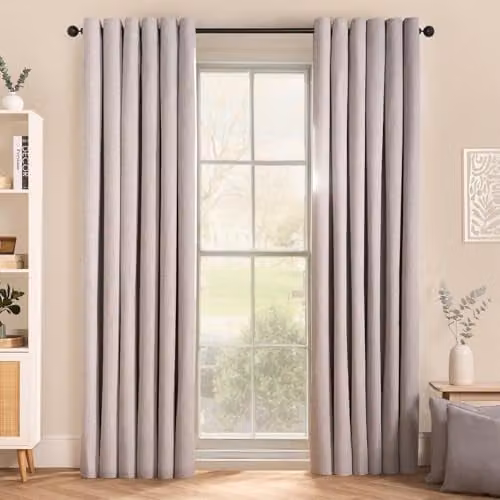 OHS Grey Silver Woven Texture Blackout Eyelet Curtains, Pair, Width: 167 cm, Drop: 228 cm