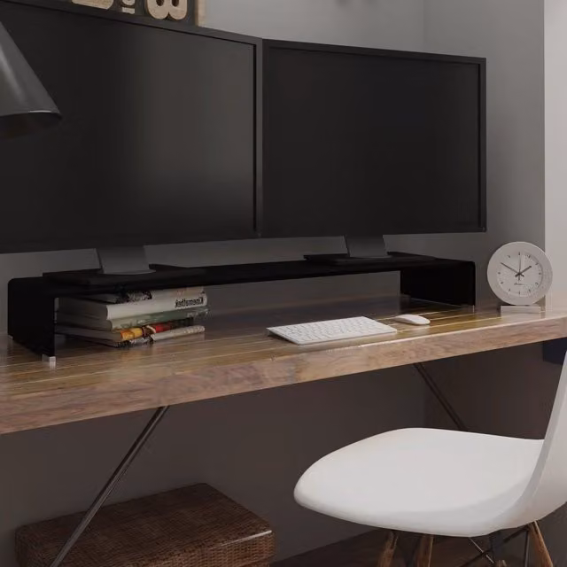 Berkfield Home Black Glass TV Stand and Monitor Riser, W: 120 cm, D: 30 cm, H: 13 cm