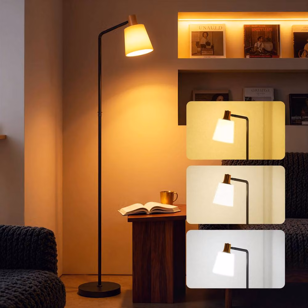 HOMCOM Modern LED Floor Lamp with Adjustable Head and CCT, Black – 6