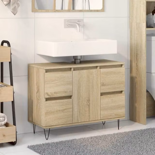 Berkfield Home Sonoma Oak Bathroom Cabinet, Brown, W/D/H: 80 x 33 x 60 cm