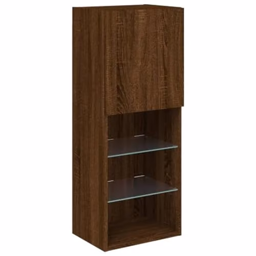 vidaXL Modern Wall Mounted TV Cabinet with Integrated Lighting and Internal Shelves, Brown, W/D/H: 40.5 x 30 x 102 cm