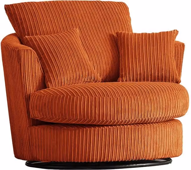Furnishings For Less UK Luxor Jumbo Cord Fabric Single Seater 360 Degree Swivel Chair in Orange