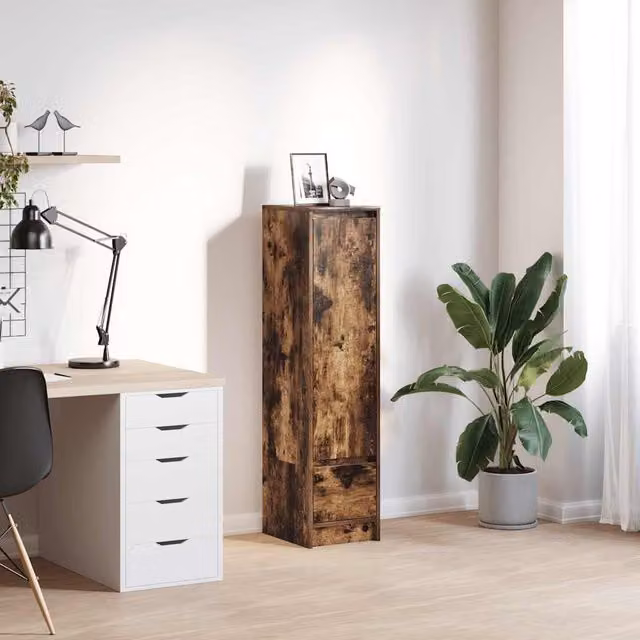 Berkfield Home Smoked Oak Highboard in Brown, W/D/H: 29.5 x 34 x 119.5 cm