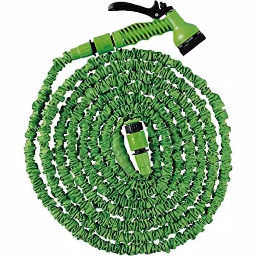 Expandable Green Garden Hose 15m with Connector and 7-Function Spray Gun Nozzle