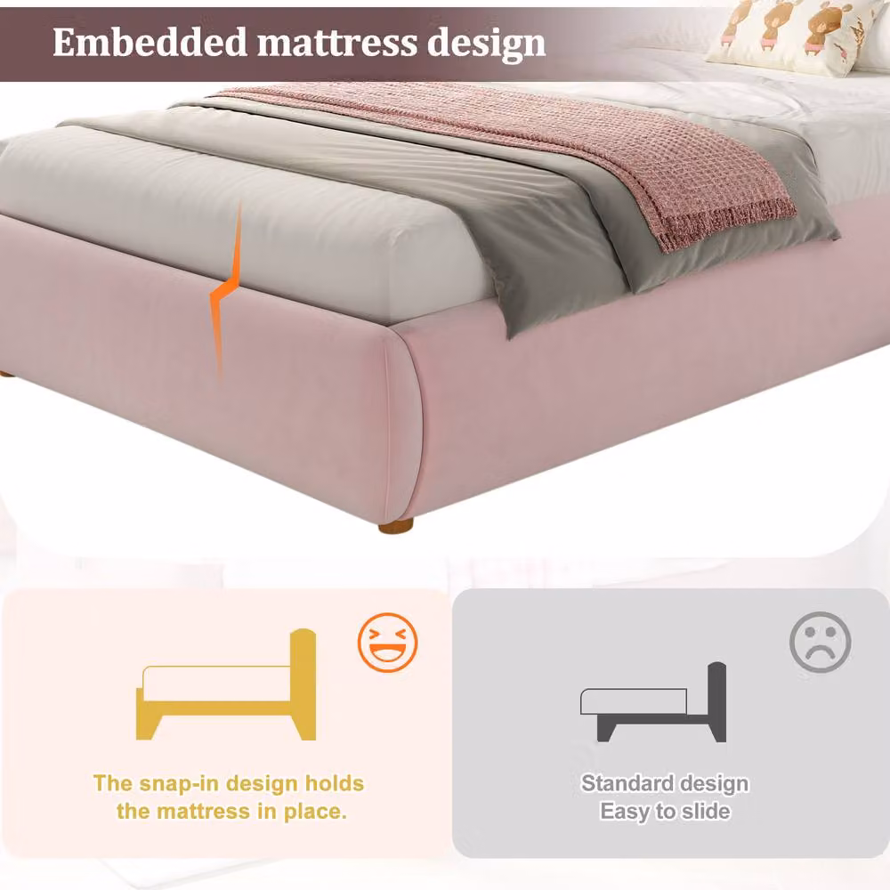 Merax Single Velvet Upholstered Ottoman Storage Bed in Pink, W/D/H: 90 x 190 cm – 2