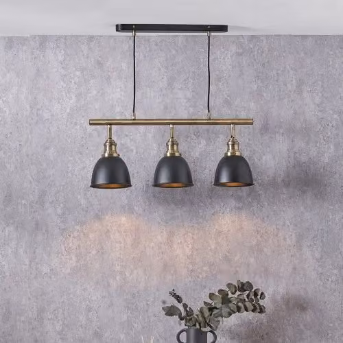 Ruma Industrial Black and Gold Metal Dome Ceiling Light for Kitchens and Dining Rooms – 1