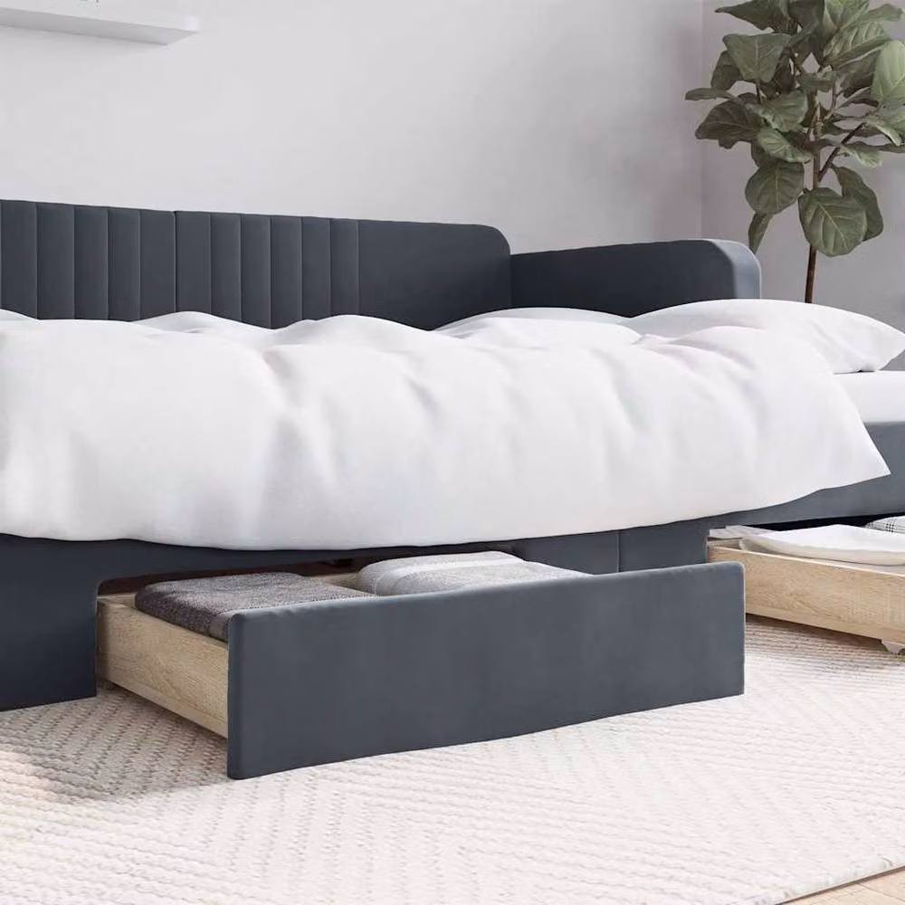 Berkfield Home Soft Bed Storage Drawers, 2 Piece Set in Dark Grey, Engineered Wood and Velvet – 2
