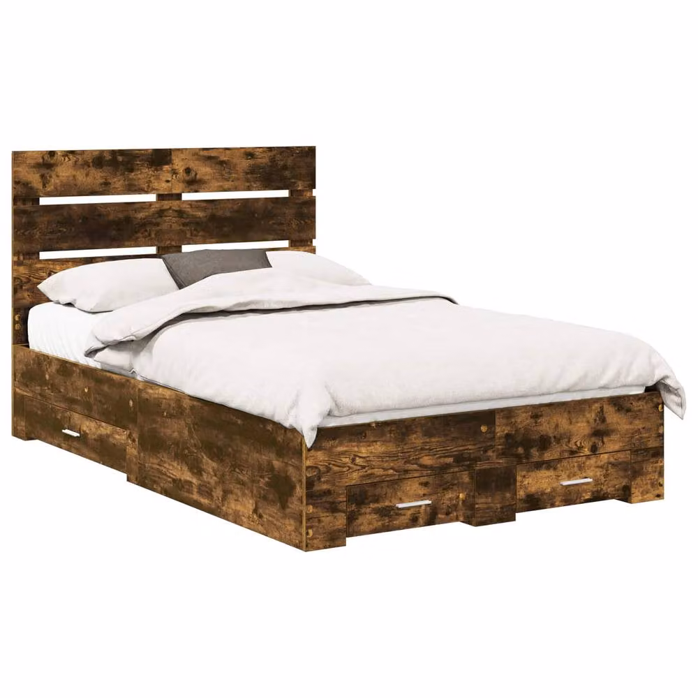 Berkfield Home Modern Bed Frame with Drawers in Smoked Oak Brown, W/D/H: 135 x 190 cm – 2