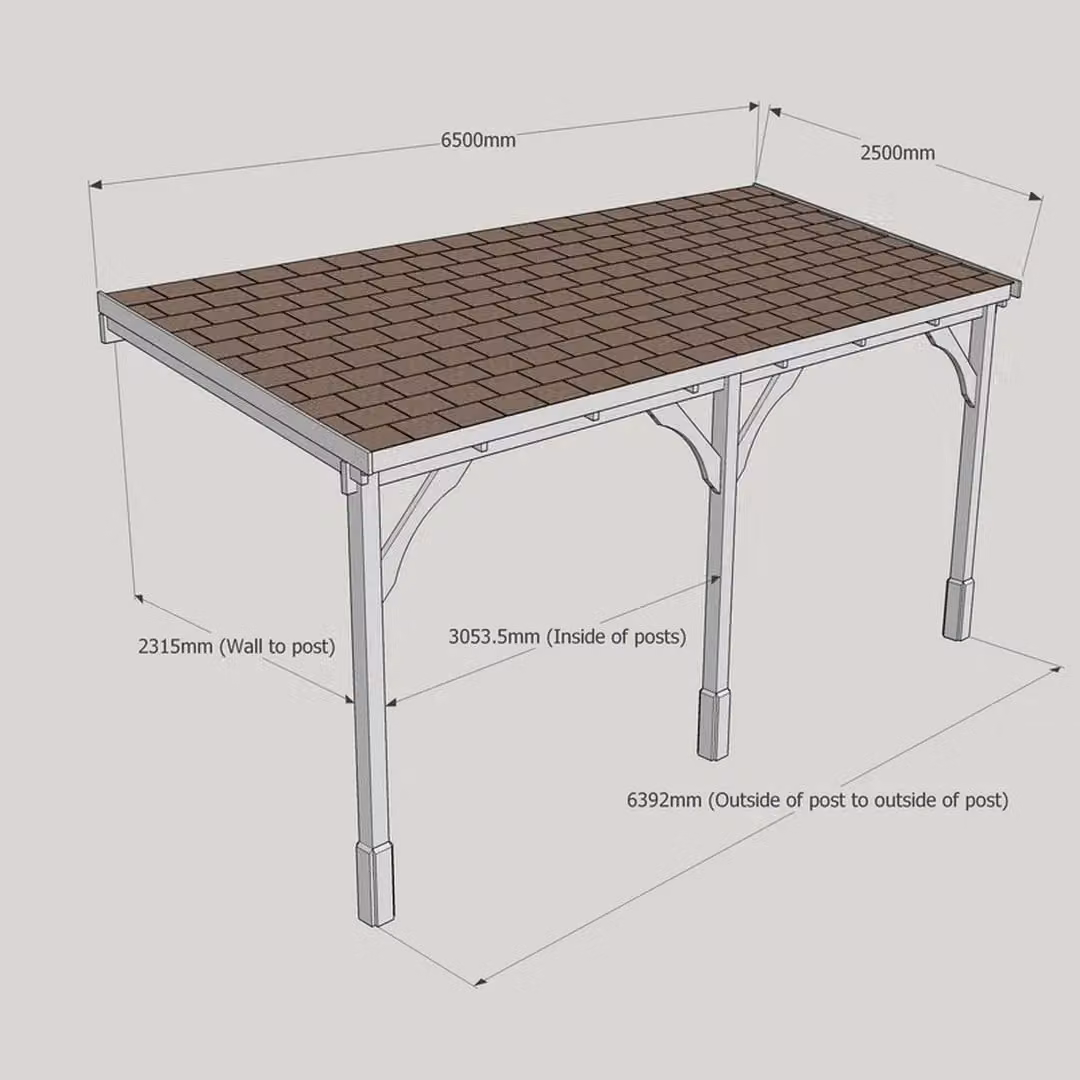 Rutland County Garden Furniture Ltd Wooden Pent Carport with Bitumen Shingle Roof, Brown and Light Green, W: 650 cm, L: 250 cm – 3