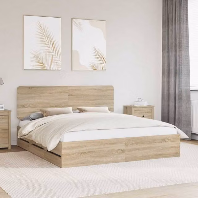 Berkfield Home Modern Bed Frame with Drawers in Sonoma Oak Brown, W/D/H: 200 x 200 cm – 1