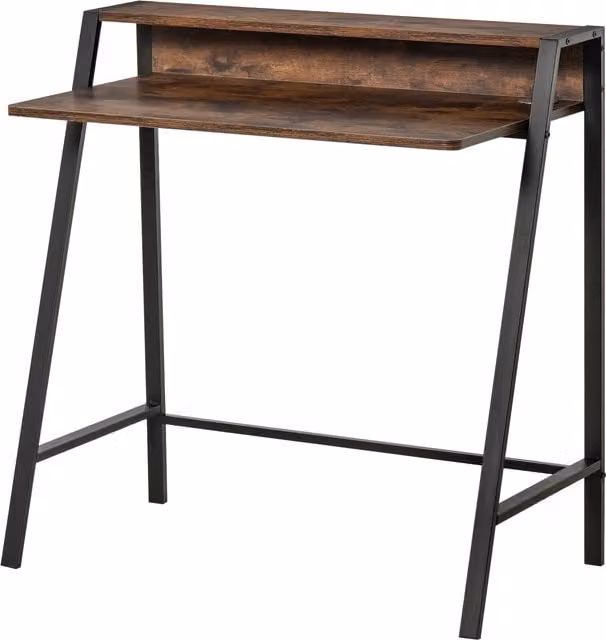 HOMCOM Writing Desk with Storage Shelf and Metal Frame in Rustic Brown – 1