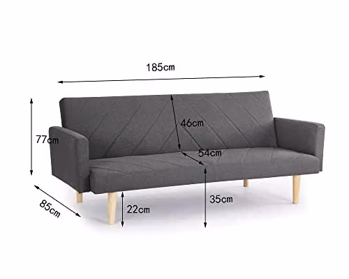 Home Detail Robbie 3 Seater Click Clack Sofa Bed with Geometric Fabric and Wooden Legs in Grey, Blue or Black – 3