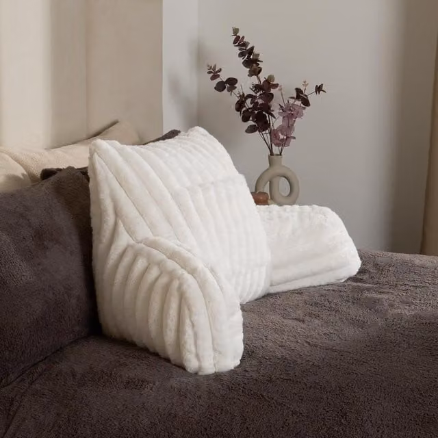 OHS Faux Fur Ribbed Heatable Cuddle Cushion in Yellow and White