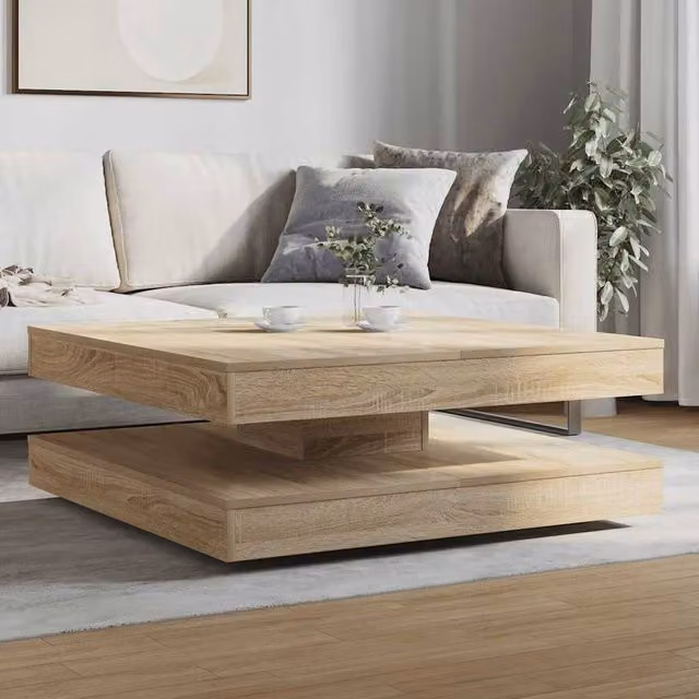 Berkfield Home Modern Rotating Coffee Table in Sonoma Oak and Beige, W/D/H: 90 x 90 x 34.5 cm – 1