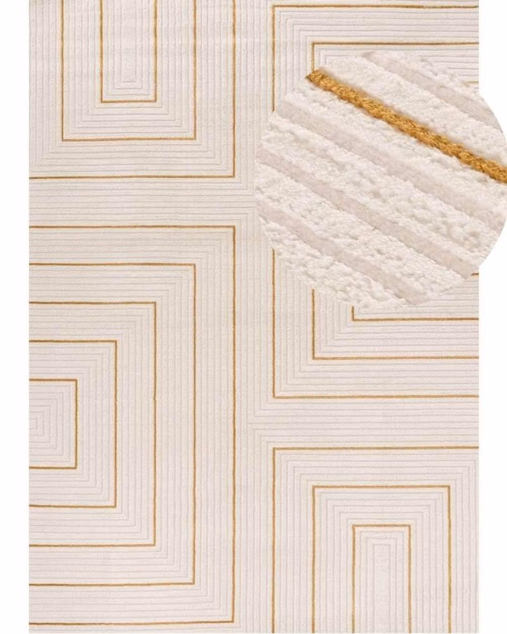 THE RUGS Carmel Maze Design Soft Pile Area Rug, W: 80 cm, L: 300 cm, Ivory and Gold – 2