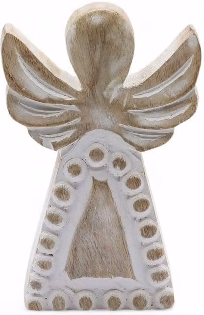 KDMD Hand-Carved Mango Wood Angel Figurine, White Rustic Tabletop Decor