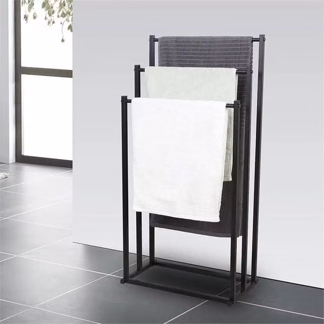 Nordara Black 3 Tier Freestanding Metal Towel Rail Stand Unit H 86.0 x W 44.0 x D 21.0 cm – 1