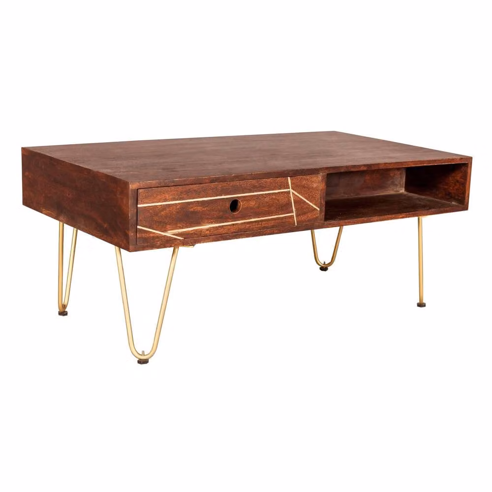 Wyld Haus Bandung Rectangular Mango Wood Coffee Table with Gold Inlay in Brown, W/D/H: 60 x 45 x 42 cm – 2