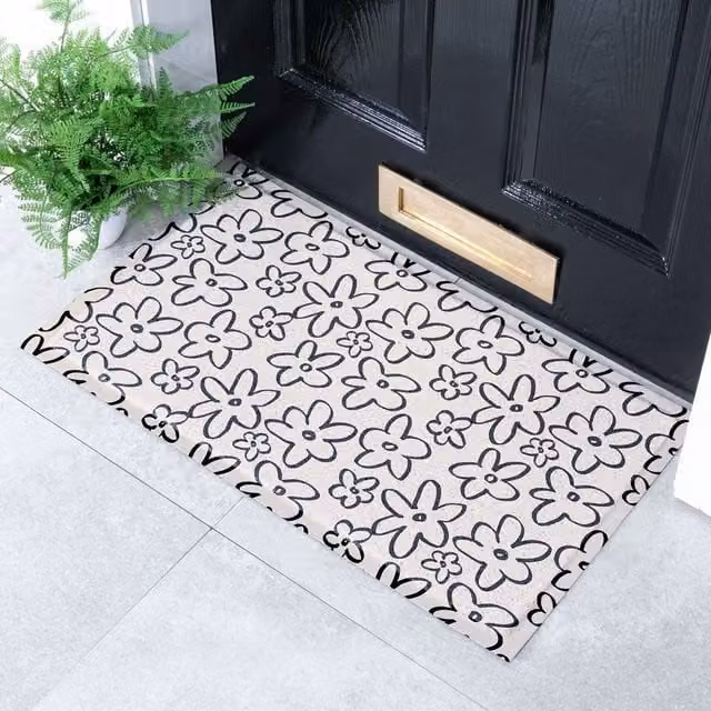 Artsy Mats Flower Lines Indoor and Outdoor Doormat, White and Multicolour, W: 70 cm, D: 40 cm