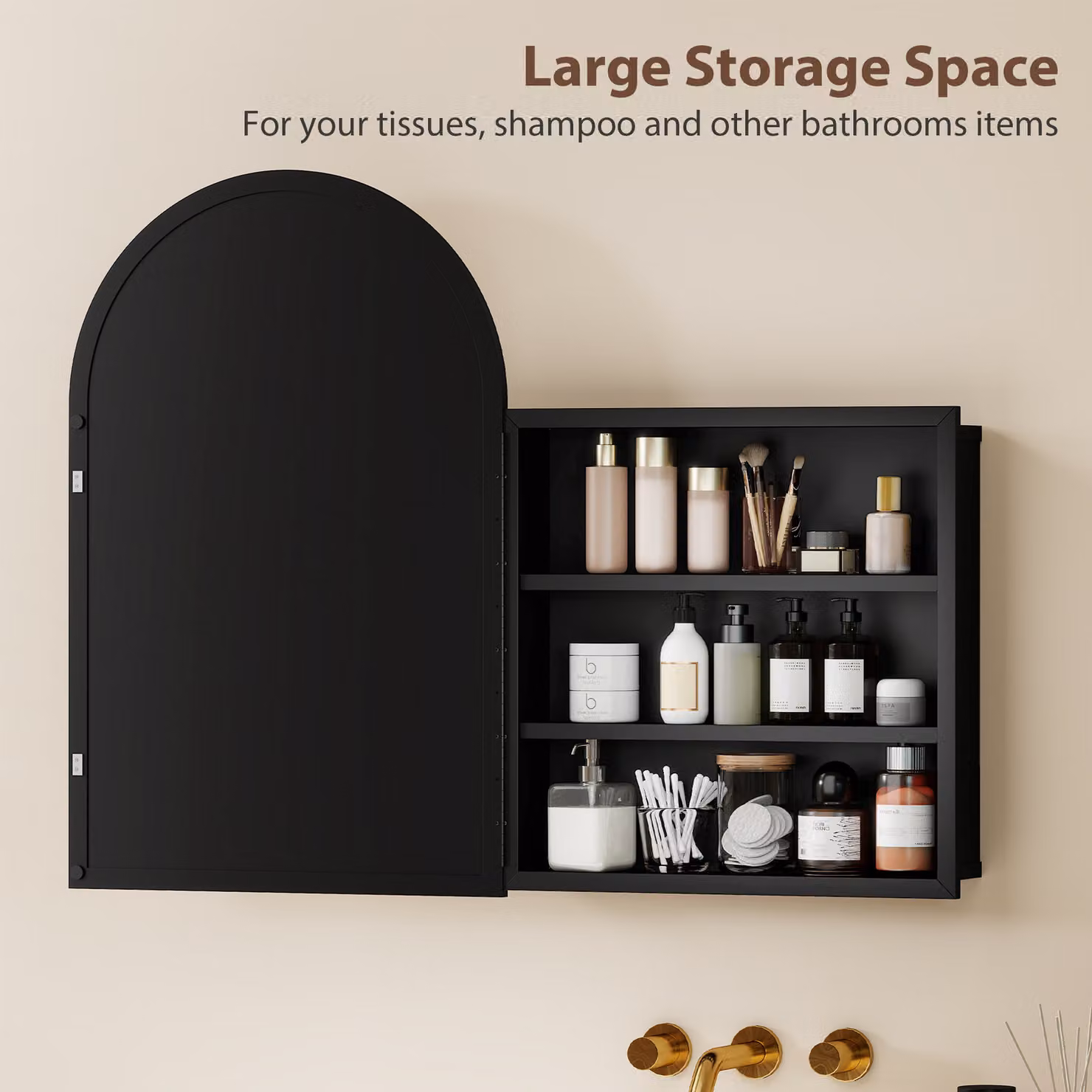 HOMCOM Modern Black Wall Mounted Bathroom Mirror Cabinet with Glass Doors and Internal Shelves – 4