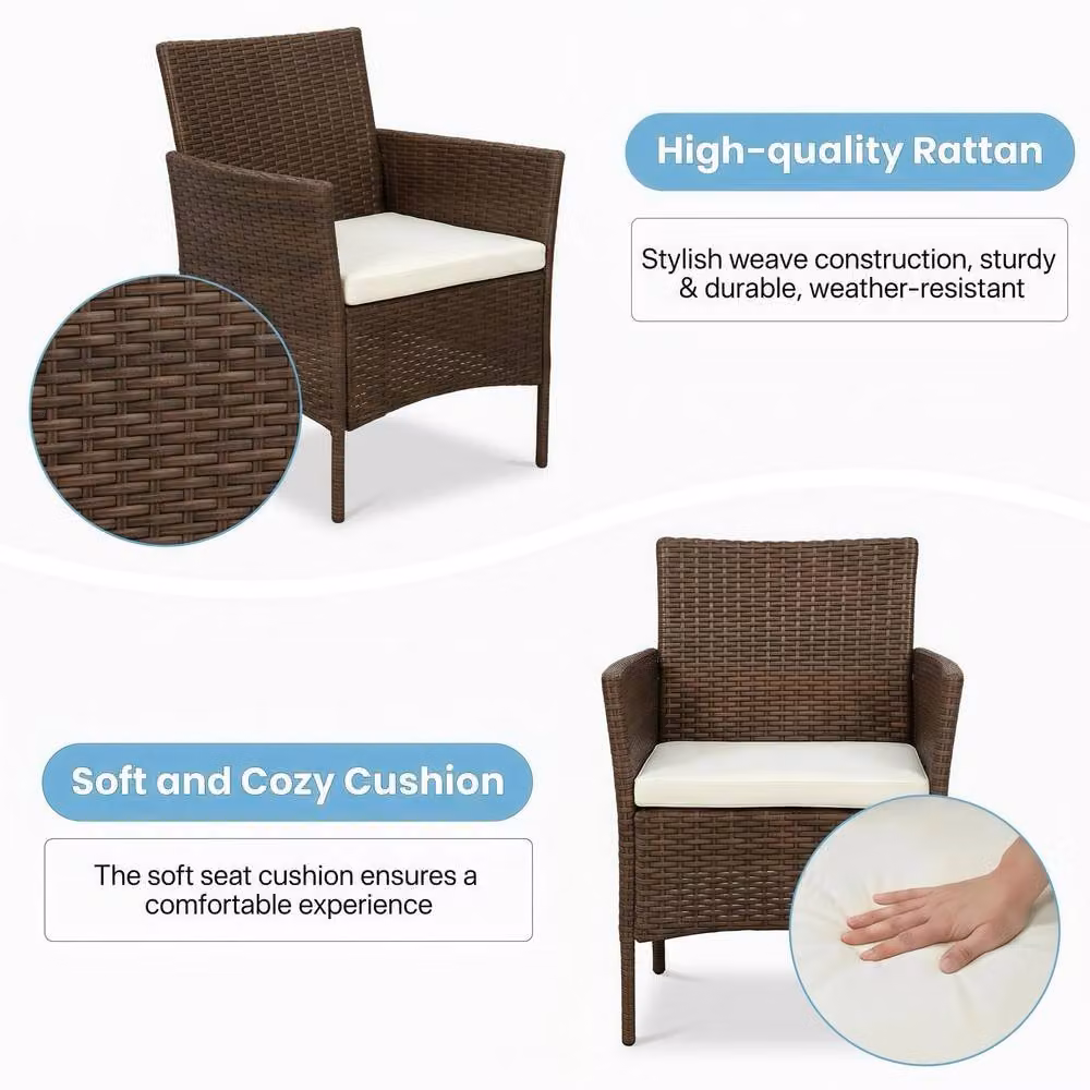 Alivio Modern Brown Polyrattan Bistro Set with 2 Lounge Armchairs, Cushions and Coffee Table – 5