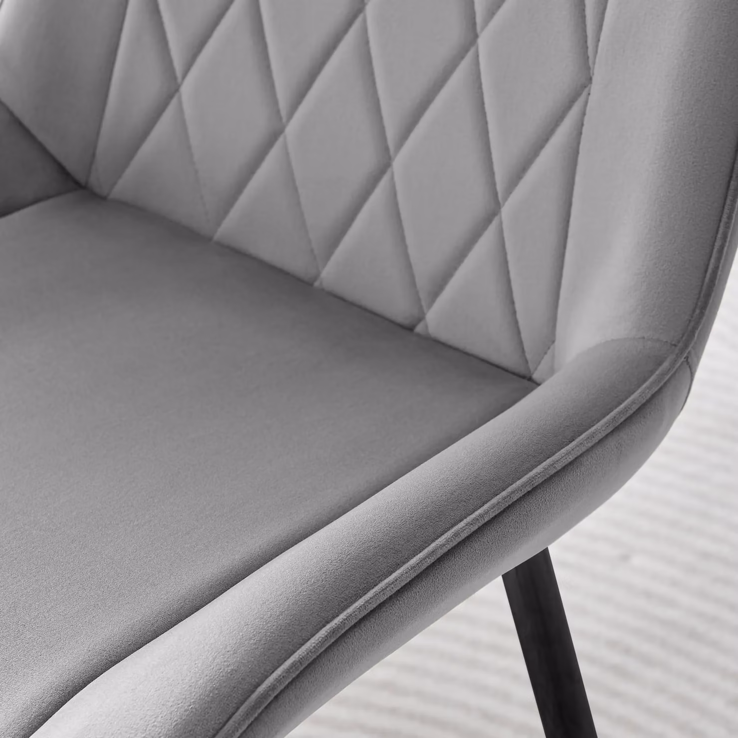 FurnitureboxUK Pesaro Set of 2 Luxury Velvet Dining Chairs with Diamond Stitched Back and Black Metal Legs in Grey – 2