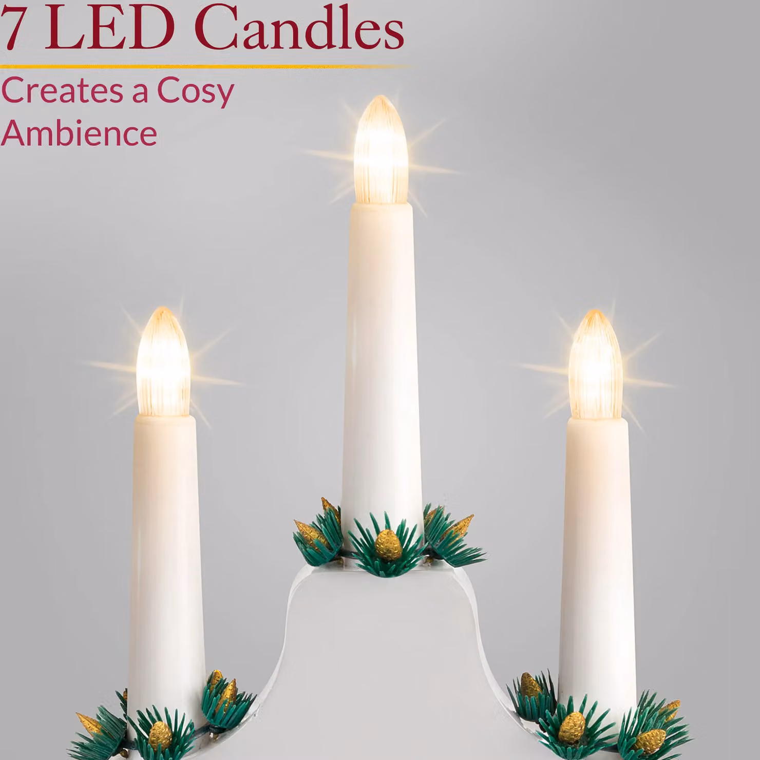 Christow Christmas Candle Bridge Light with 7 LEDs, White and Gold Wooden Tabletop Decoration, Length: 37 cm – 2