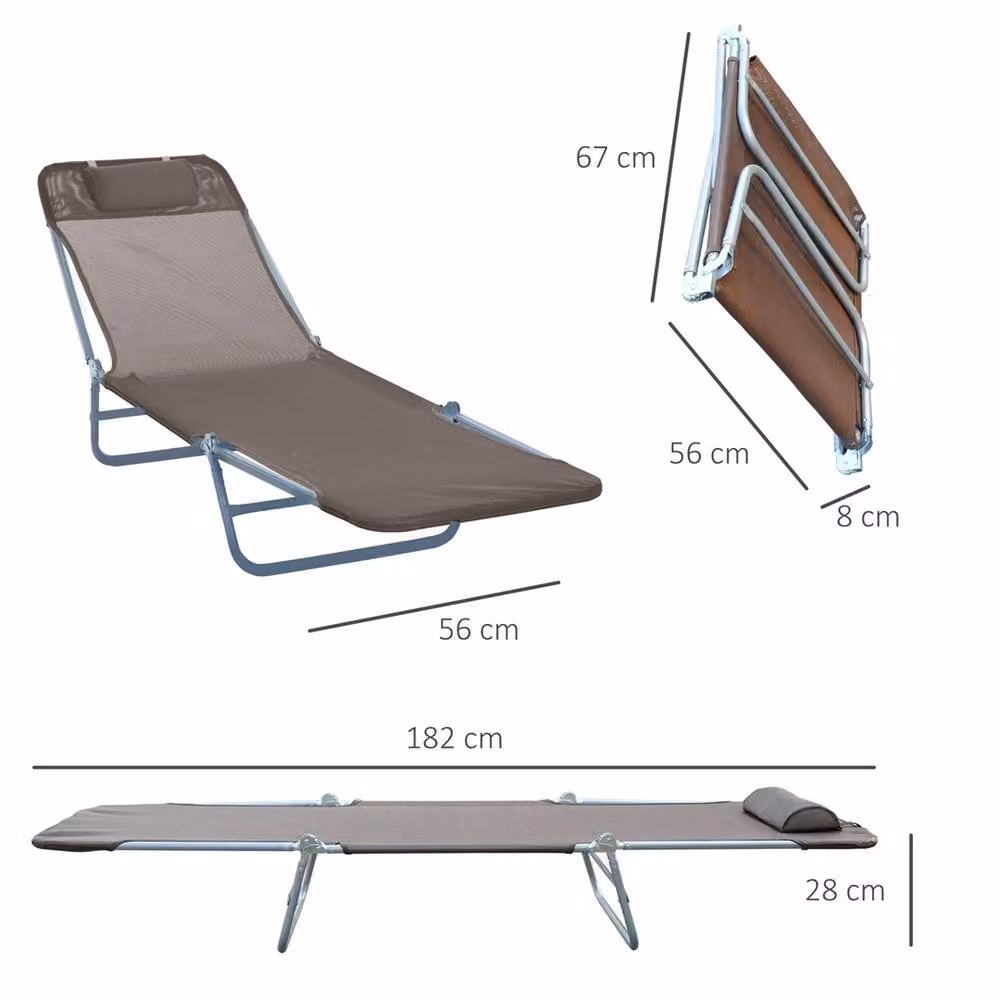 EONLION Brown Garden Lounger Recliner Chair with Adjustable Headrest and Textilene Fabric – 2
