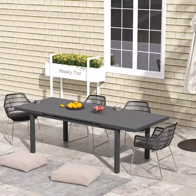 Outsunny Modern Extending Rectangle Garden Table in Charcoal Grey