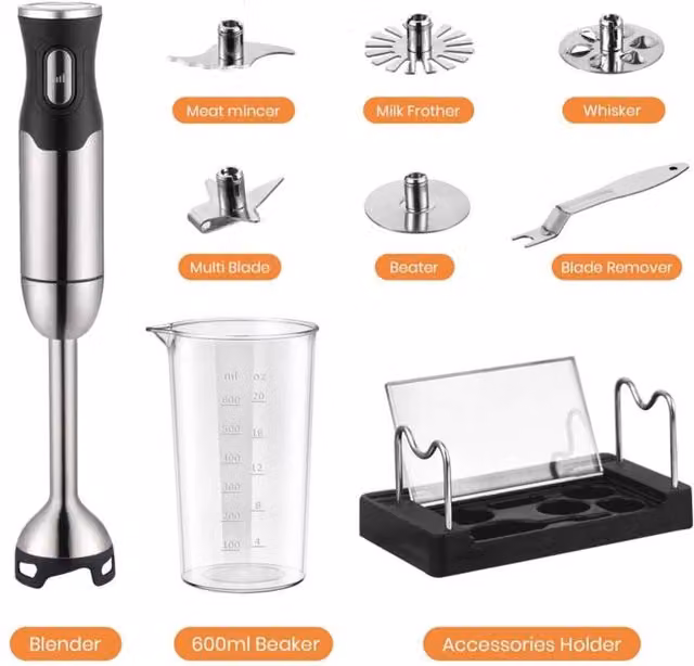 Tower Digital Hand Blender with Stainless Steel Blades and Digital Display, Grey