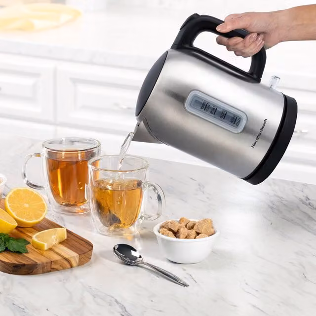 Hamilton Beach 1L Stainless Steel Kettle in Silver and Black with Auto Shut-off