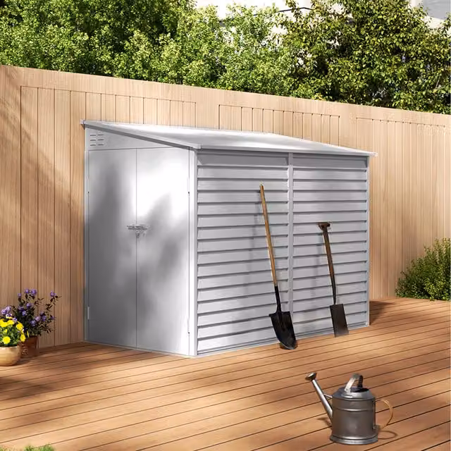 Livingandhome White Steel Metal Garden Shed with Gable Roof, Double Doors and Side Vents