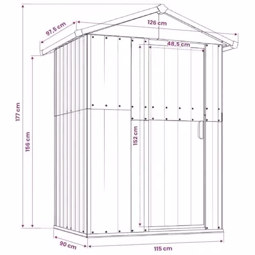 vidaXL Galvanised Steel Garden Shed in Anthracite, W/D/H: 126 x 97.5 x 177 cm – 3