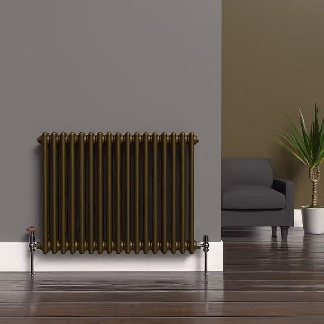 Lux Heat Horizontal Column Radiator in Antique Brass, W: 60.0 cm, H: 78.5 cm