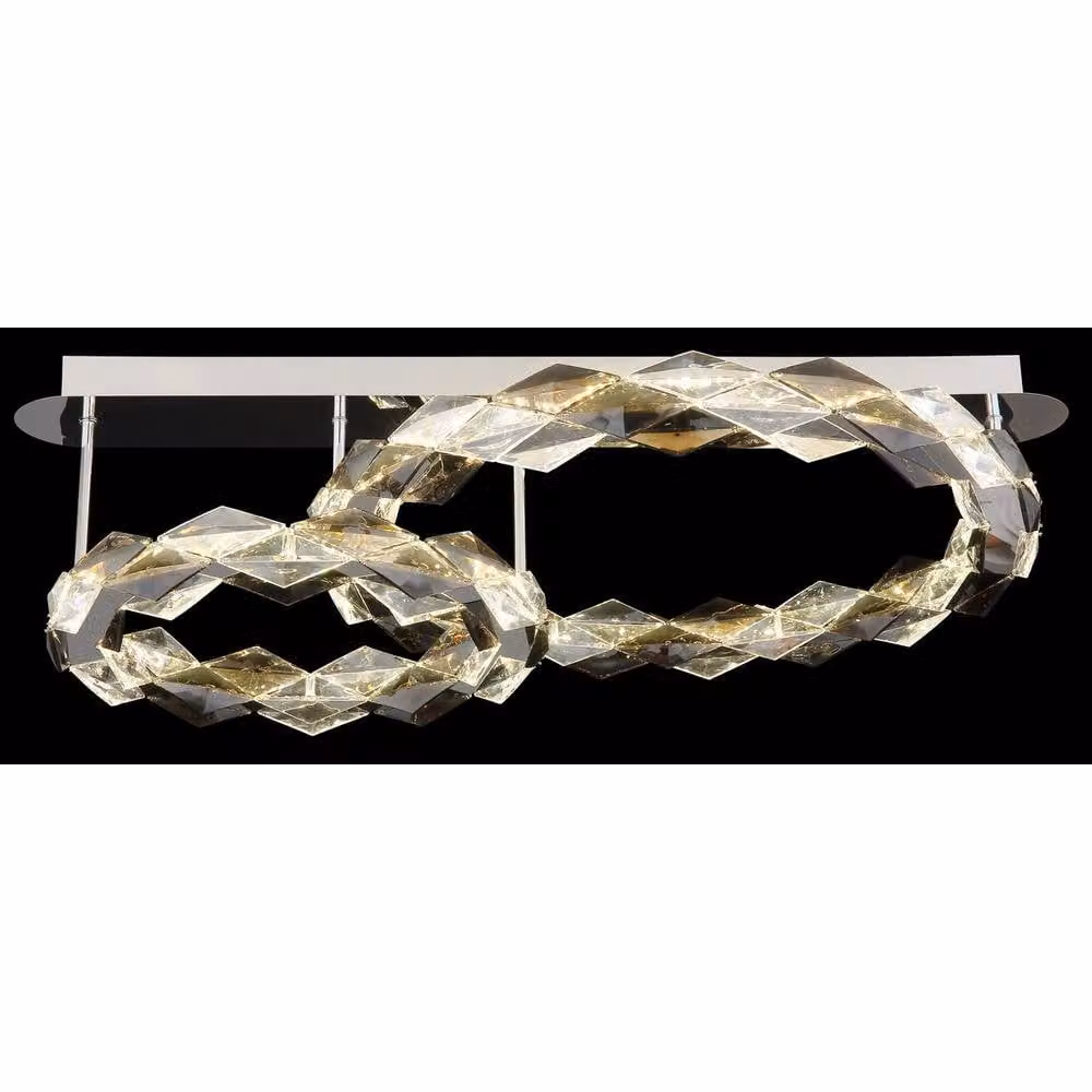 Netlighting Karilion Integrated LED Semi Flush Ceiling Light in Chrome and Grey with Crystal Details, 4000K Cool White – 3