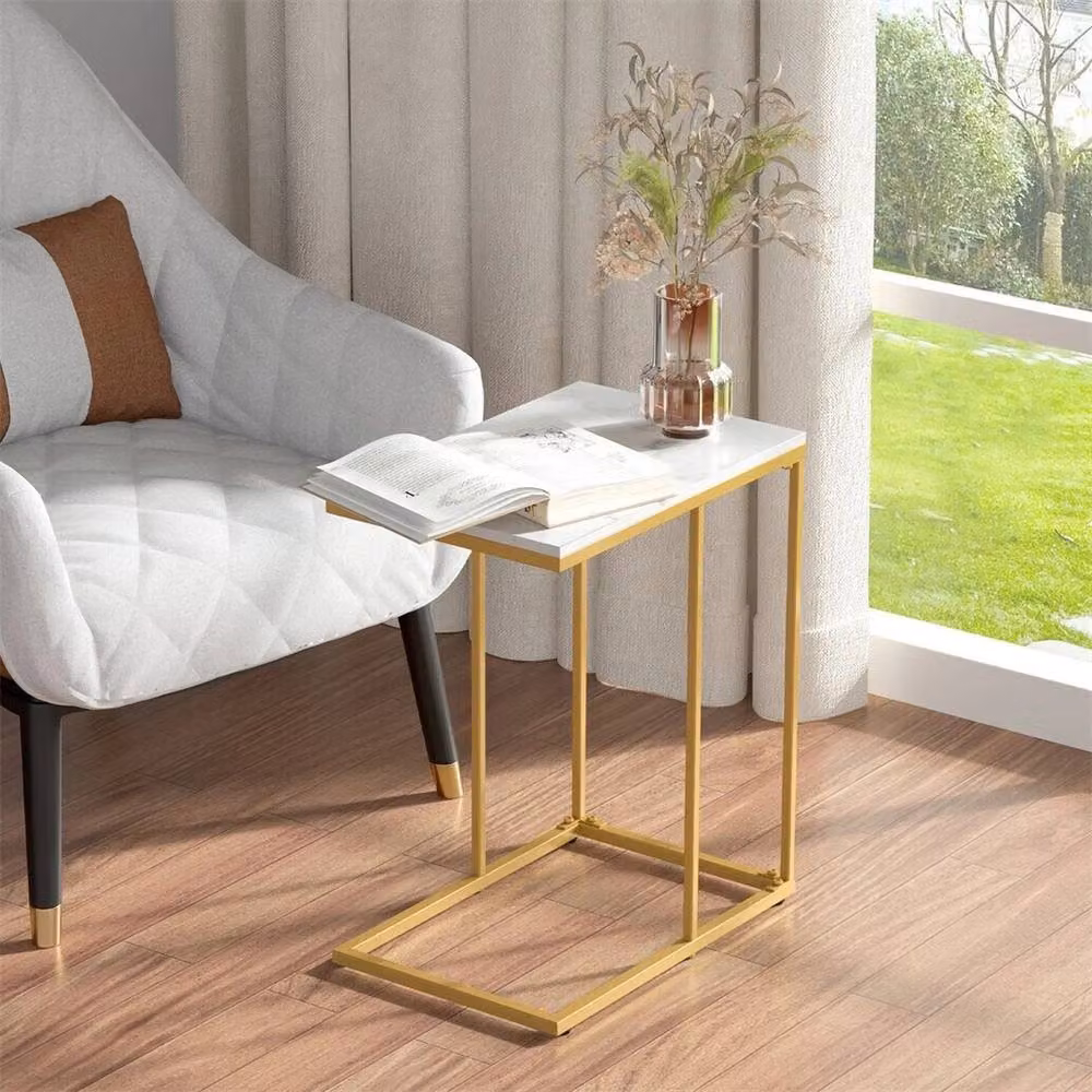 NESTLUNE C-Shaped Sofa Side Table with White Sintered Stone and Metal Base – 2