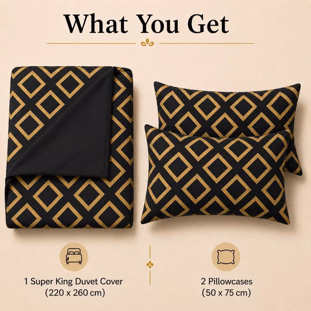 Grace Bedding Premium Soft Microfibre Duvet Cover and Pillowcase Set in Black, Super King, 200 x 200 cm – 2