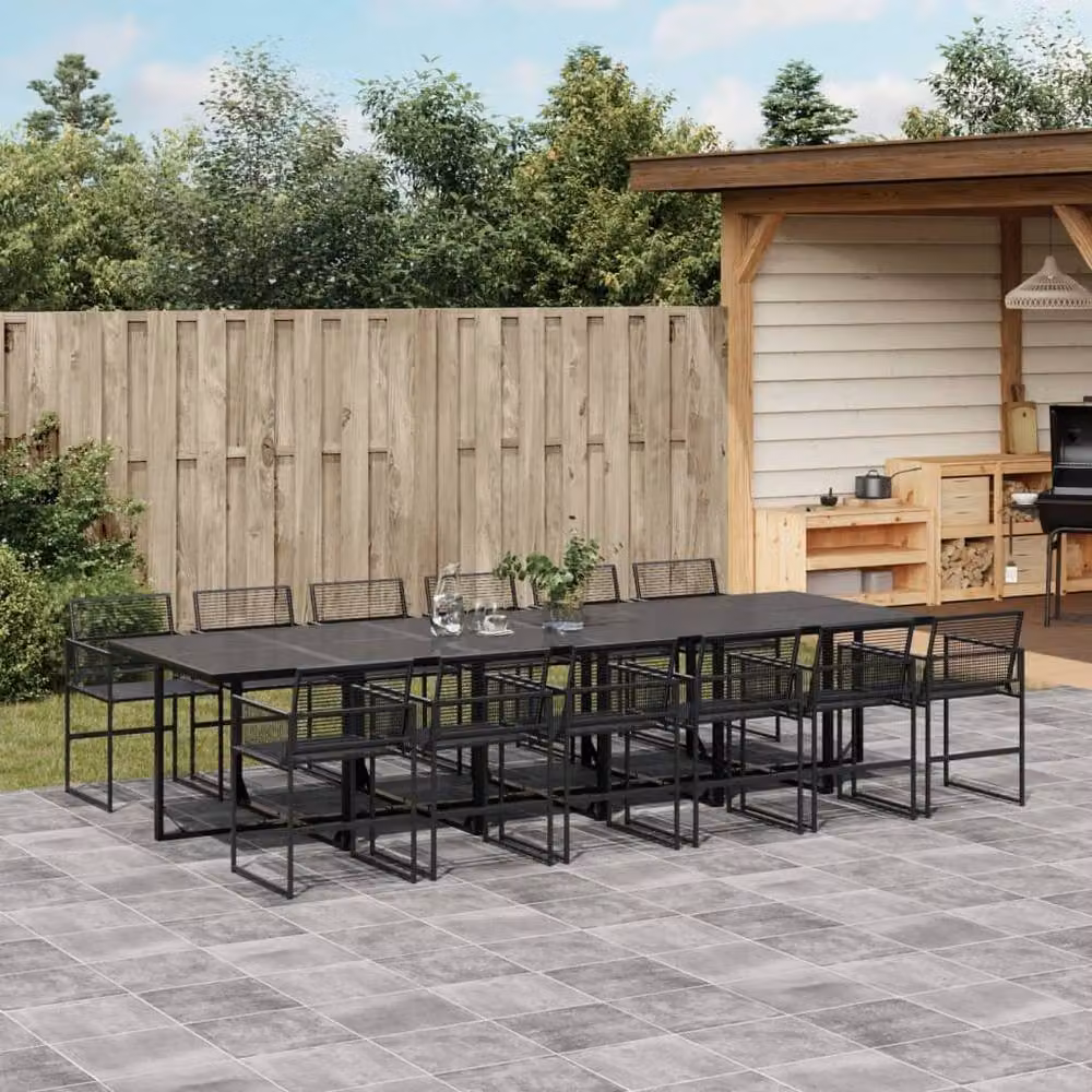 Berkfield Home Beautiful 13 Piece Black Poly Rattan Garden Dining Set – 2