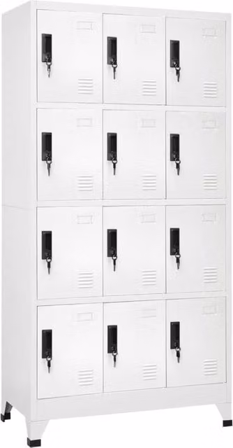 Berkfield Home White Steel Locker Cabinet with Hinged Doors, W/D/H: 90 x 45 x 180 cm