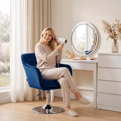HOMCOM Modern Velvet Swivel Tub Accent Chair with Metal Frame, Blue – 7