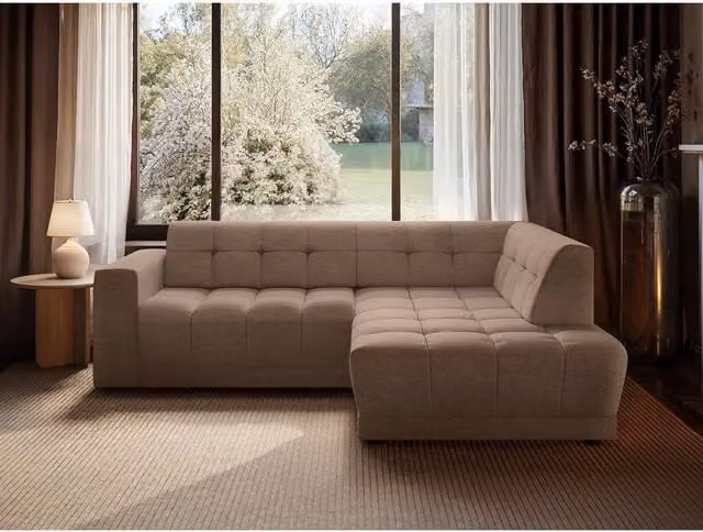 Solace+Co Asta 3 Seater Right Corner Sofa in Brown Fabric