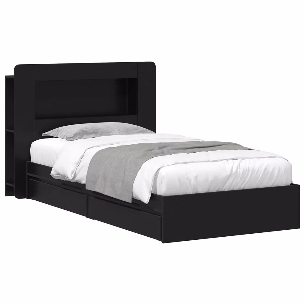 Berkfield Home Modern Bed Frame with Storage Drawers in Black, Engineered Wood, W/D/H: 90 x 190 cm – 2