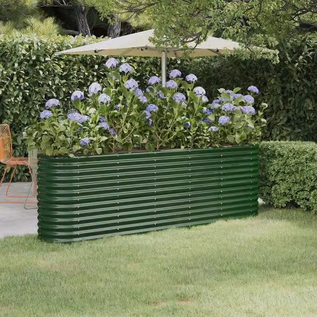 Berkfield Home Garden Powder-coated Steel Raised Bed, Green, W/D/H: 224 x 40 x 68 cm