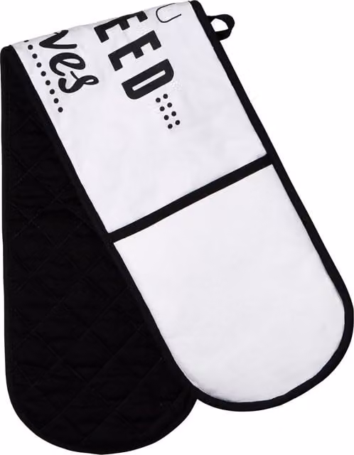 Orsina Double Oven Glove in Black and White with Witty Printed Design and Quilted Cotton Fabric – 1