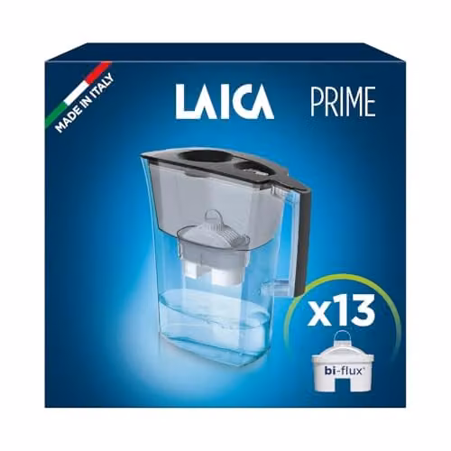 LAICA Prime Line Water Filter Jug and 13 Bi-flux Cartridges, Black, 3 l – 1