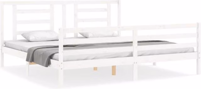 Berkfield Home Super King Size Solid Pine Wood Bed Frame with Headboard in White – 1