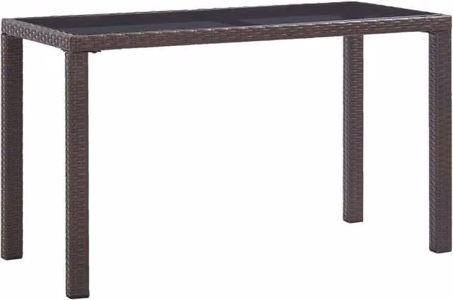 Berkfield Home Brown Poly Rattan Garden Table with Glass Top, W/D/H: 123 x 60 x 74 cm – 1